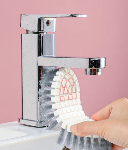 A versatile bathroom tile cleaning brush with a flexible design and durable materials for effortless scrubbing of tiles, grout, and other surfaces.