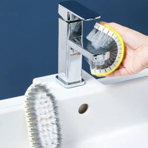 A versatile bathroom tile cleaning brush with a flexible design and durable materials for effortless scrubbing of tiles, grout, and other surfaces.