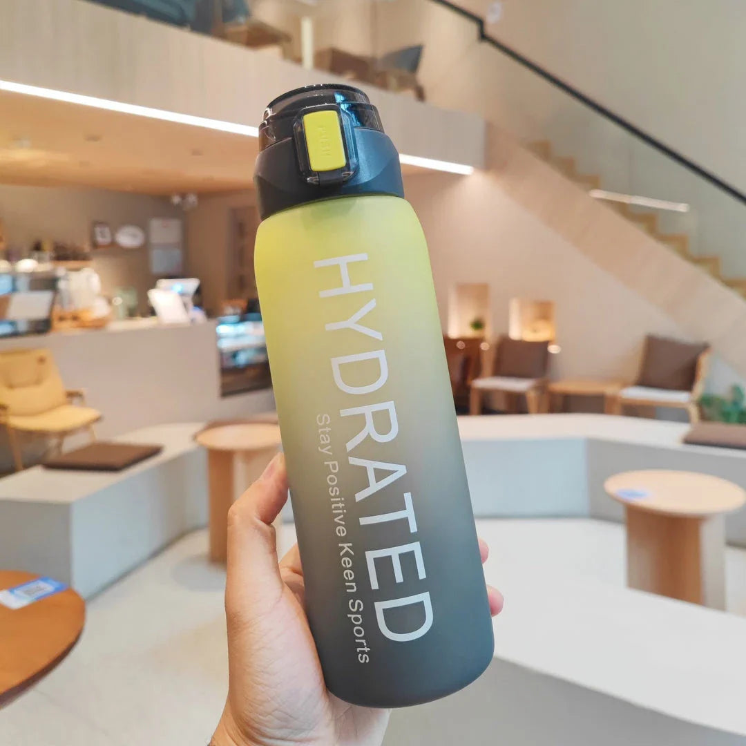Large Capacity Gradient Frosted Water Bottle in Yellow Color - Stylish Hydration Companion for Fitness, Hiking, and Everyday Use