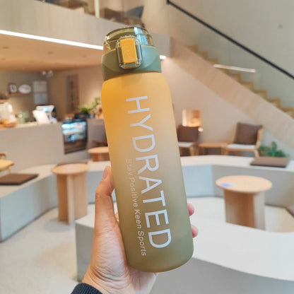 Large Capacity Gradient Frosted Water Bottle in Yellow Color - Stylish Hydration Companion for Fitness, Hiking, and Everyday Use
