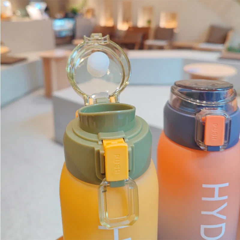 Large Capacity Gradient Frosted Water Bottle in Yellow Color - Stylish Hydration Companion for Fitness, Hiking, and Everyday Use