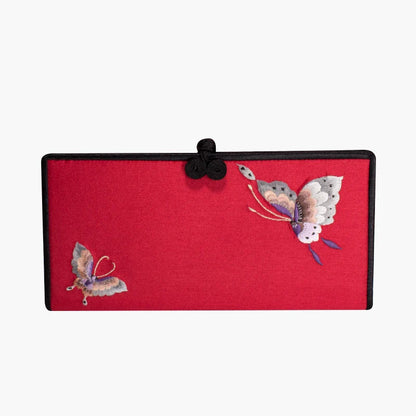 Elegant hand-embroidered long wallet in various colors, featuring a sleek buckle design and ample storage space
