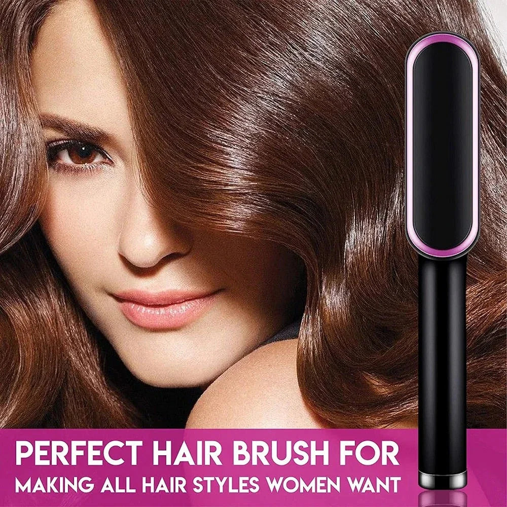 Hair Straightener Brush with Ionic Hot Comb and Ceramic Heating Technology