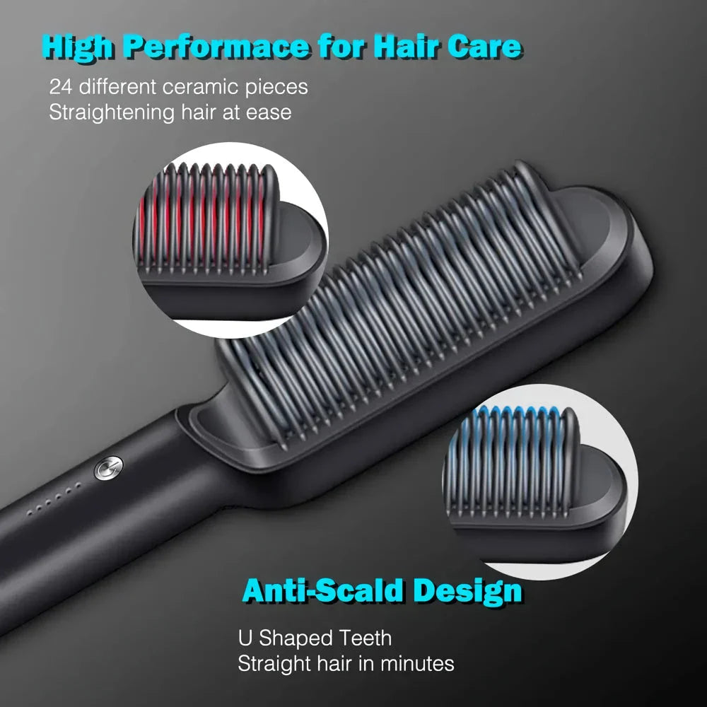 Hair Straightener Brush with Ionic Hot Comb and Ceramic Heating Technology