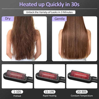 Hair Straightener Brush with Ionic Hot Comb and Ceramic Heating Technology