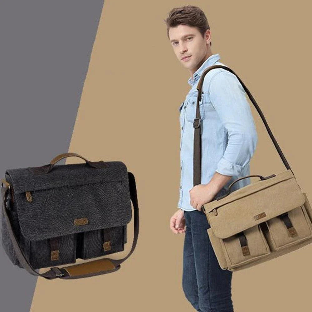 Vintage-inspired messenger bag for men made of high-quality PU leather material with multiple pockets for organization