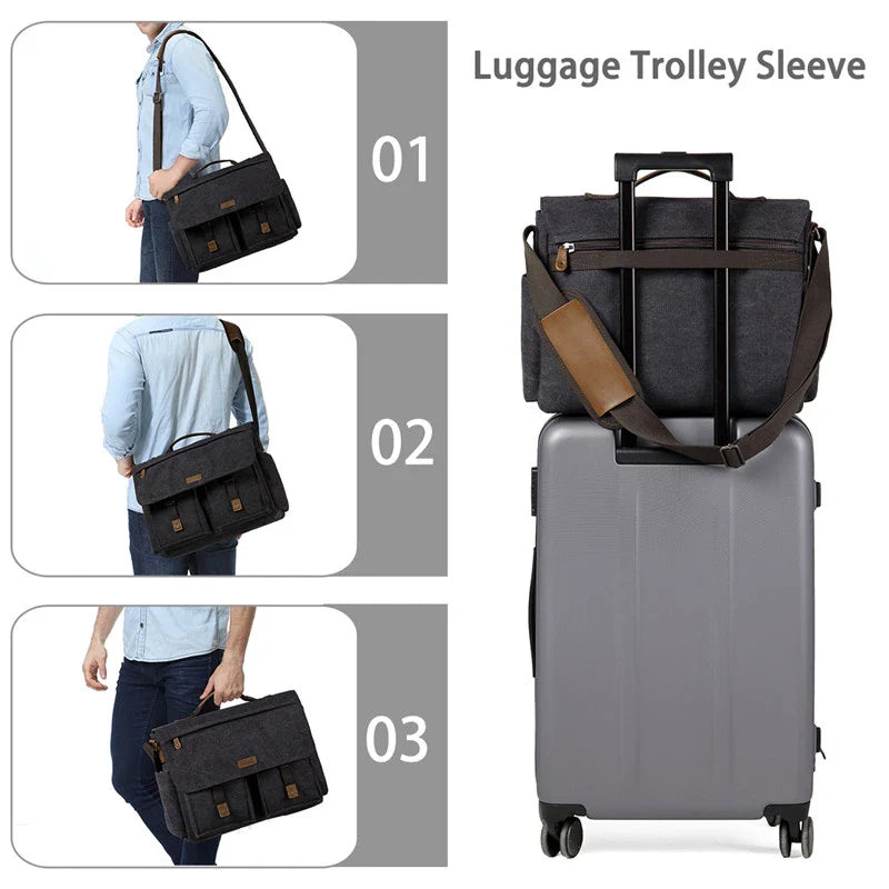 Vintage-inspired messenger bag for men made of high-quality PU leather material with multiple pockets for organization