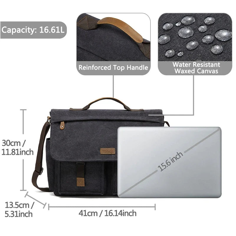 Vintage-inspired messenger bag for men made of high-quality PU leather material with multiple pockets for organization