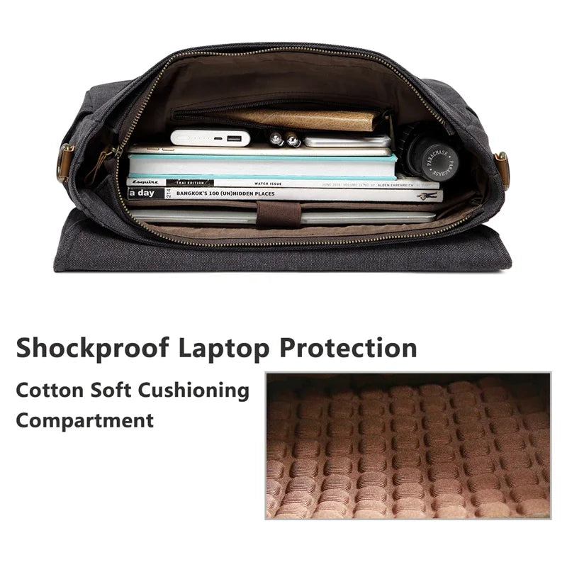 Vintage-inspired messenger bag for men made of high-quality PU leather material with multiple pockets for organization