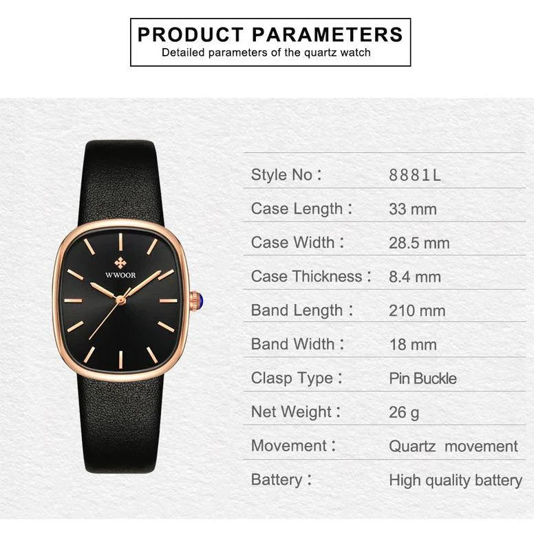 Luxury Leather Quartz Bracelet Watch for Women with Sleek Dial and Durable Leather Strap