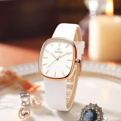 Luxury Leather Quartz Bracelet Watch for Women with Sleek Dial and Durable Leather Strap