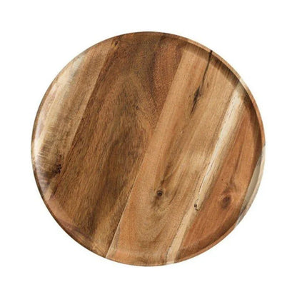 A natural wooden round tray with a sleek, versatile design that complements any home decor.