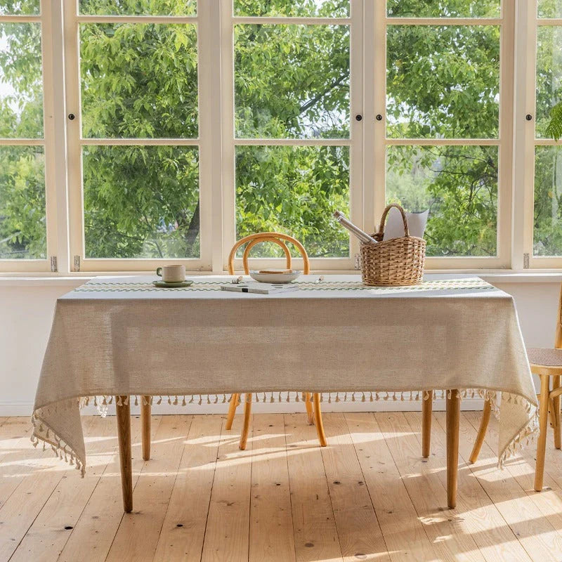 Elegant floral embroidery tablecloth in rectangular shape, featuring a delicate leaves pattern and durable polyester construction