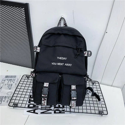 A stylish white backpack with clean lines and a modern design, perfect for college students