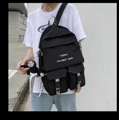 A stylish white backpack with clean lines and a modern design, perfect for college students