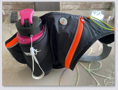 Adjustable Running Water Bottle Waist Pack with Reflective Safety Tabs and Multiple Pockets