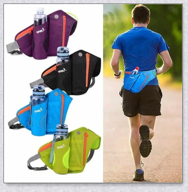 Adjustable Running Water Bottle Waist Pack with Reflective Safety Tabs and Multiple Pockets