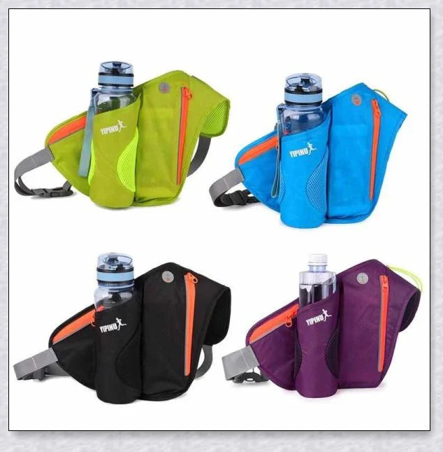 Adjustable Running Water Bottle Waist Pack with Reflective Safety Tabs and Multiple Pockets