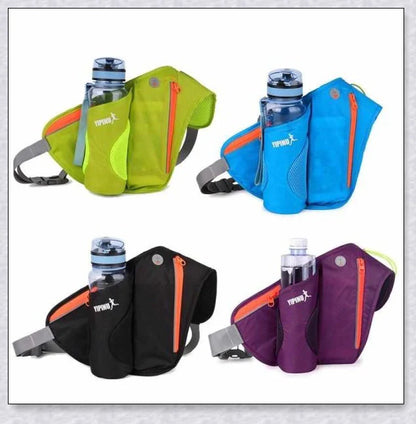 Adjustable Running Water Bottle Waist Pack with Reflective Safety Tabs and Multiple Pockets