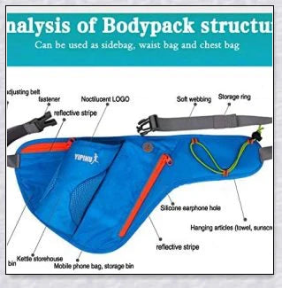 Adjustable Running Water Bottle Waist Pack with Reflective Safety Tabs and Multiple Pockets