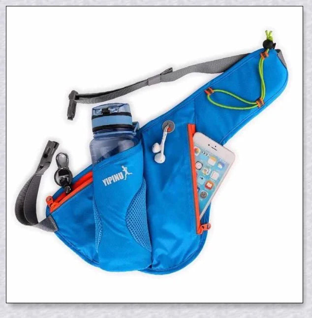 Adjustable Running Water Bottle Waist Pack with Reflective Safety Tabs and Multiple Pockets