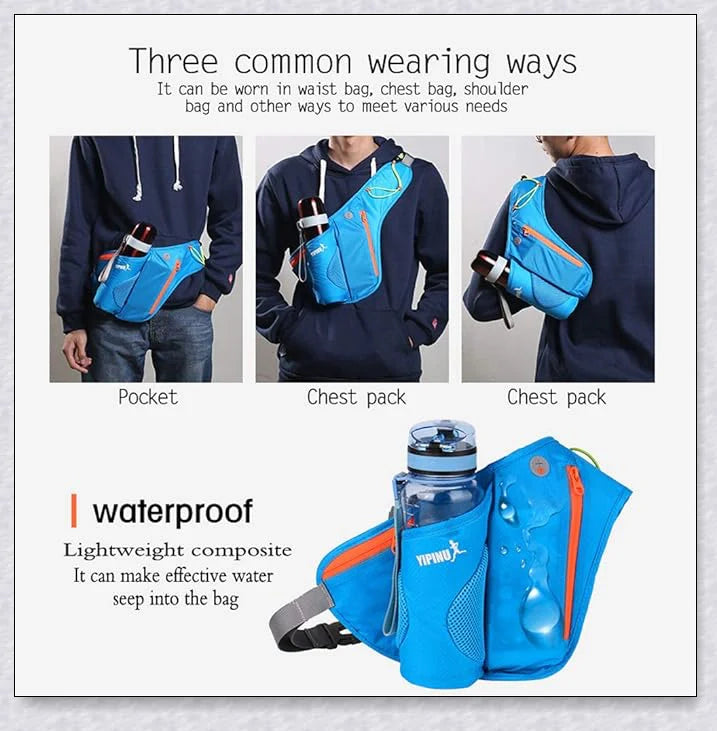 Adjustable Running Water Bottle Waist Pack with Reflective Safety Tabs and Multiple Pockets