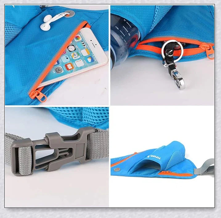 Adjustable Running Water Bottle Waist Pack with Reflective Safety Tabs and Multiple Pockets