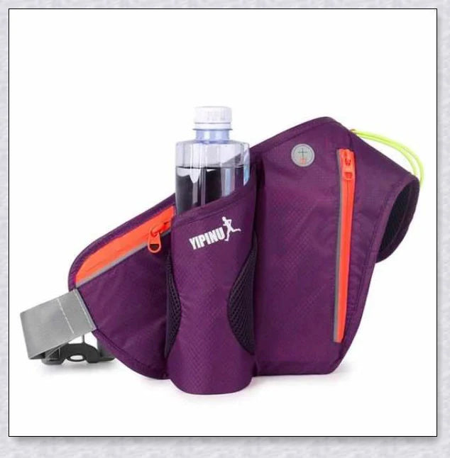 Adjustable Running Water Bottle Waist Pack with Reflective Safety Tabs and Multiple Pockets