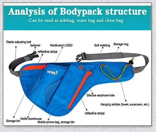 Adjustable Running Water Bottle Waist Pack with Reflective Safety Tabs and Multiple Pockets