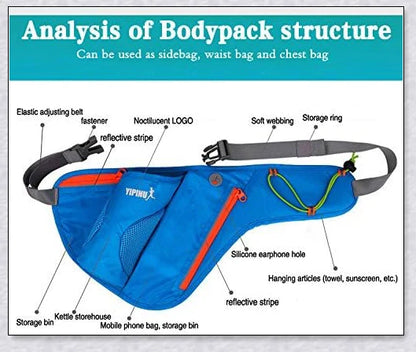 Adjustable Running Water Bottle Waist Pack with Reflective Safety Tabs and Multiple Pockets