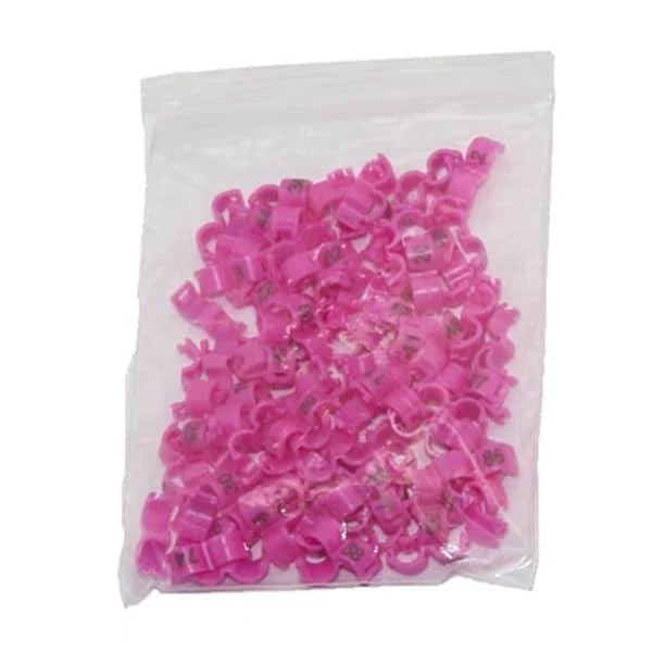 Colorful plastic clip rings in various sizes for attaching to bird's legs