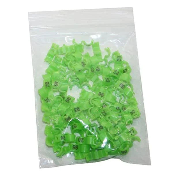 Colorful plastic clip rings in various sizes for attaching to bird's legs