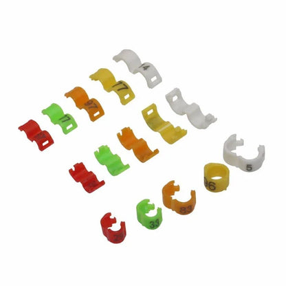 Colorful plastic clip rings in various sizes for attaching to bird's legs