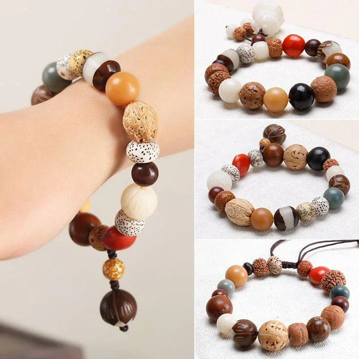 Natural Buddha Beads Bodhi Seed Bracelet in good luck color, featuring a minimalist geometric design crafted from premium-quality bodhi seeds