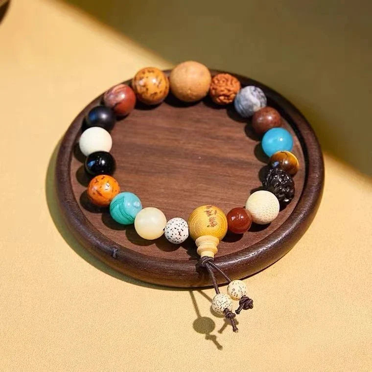 Natural Buddha Beads Bodhi Seed Bracelet in good luck color, featuring a minimalist geometric design crafted from premium-quality bodhi seeds