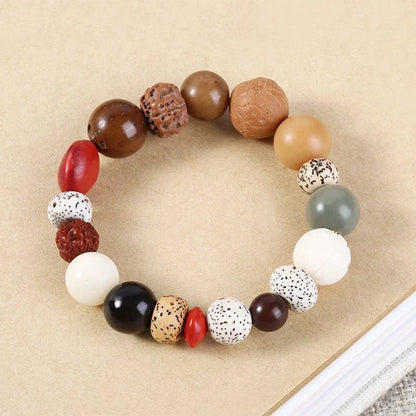 Natural Buddha Beads Bodhi Seed Bracelet in good luck color, featuring a minimalist geometric design crafted from premium-quality bodhi seeds