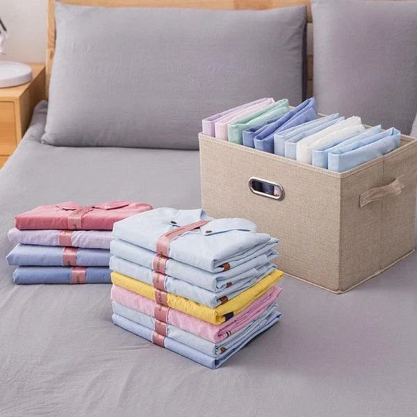 Dress Book - Space-Saving Clothes Folder Organizer with pink and gold color options, neatly organizing and storing clothes in a compact, wrinkle-free manner