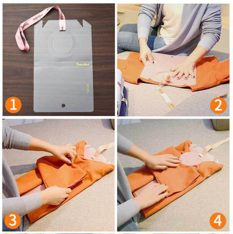 Dress Book - Space-Saving Clothes Folder Organizer with pink and gold color options, neatly organizing and storing clothes in a compact, wrinkle-free manner