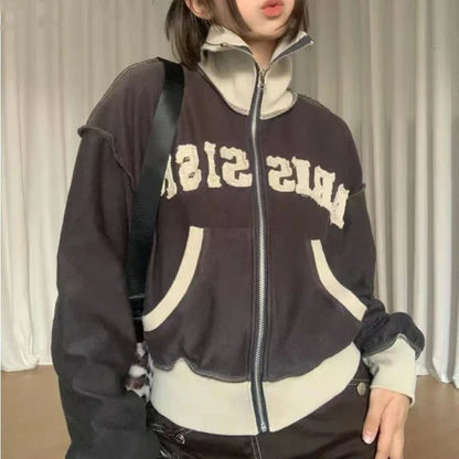 American Retro Loose Fitting Sweater Jacket for Women in Graphic Color