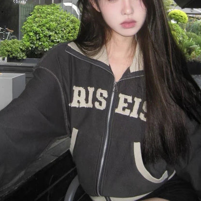 American Retro Loose Fitting Sweater Jacket for Women in Graphic Color