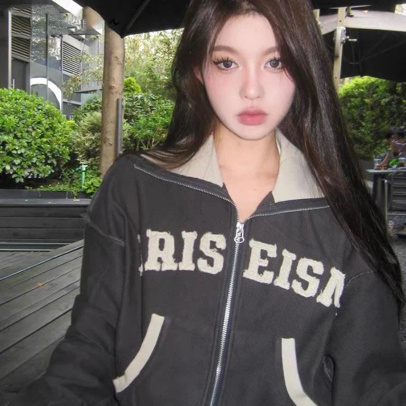 Hhomeenjoy American Retro Loose Fitting Sweater Jacket For Women