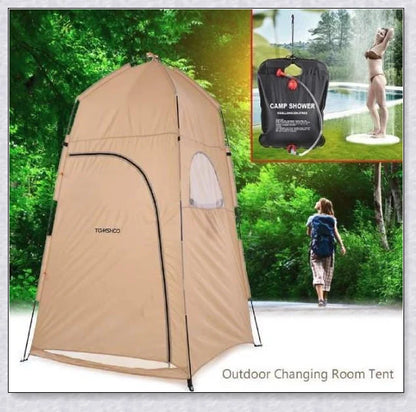 Portable Camping Shower Tent with polyester fabric and steel frame, providing private space for outdoor activities
