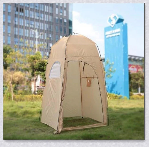 Portable Camping Shower Tent with polyester fabric and steel frame, providing private space for outdoor activities