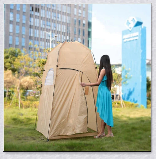 Portable Camping Shower Tent with polyester fabric and steel frame, providing private space for outdoor activities