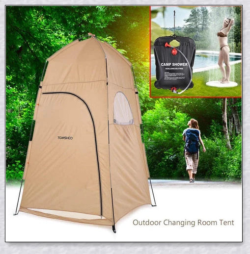 Portable Camping Shower Tent with polyester fabric and steel frame, providing private space for outdoor activities