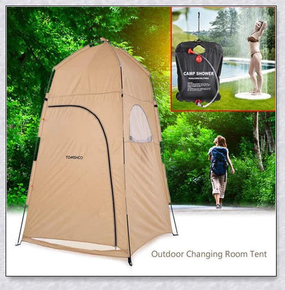 Portable Camping Shower Tent with polyester fabric and steel frame, providing private space for outdoor activities