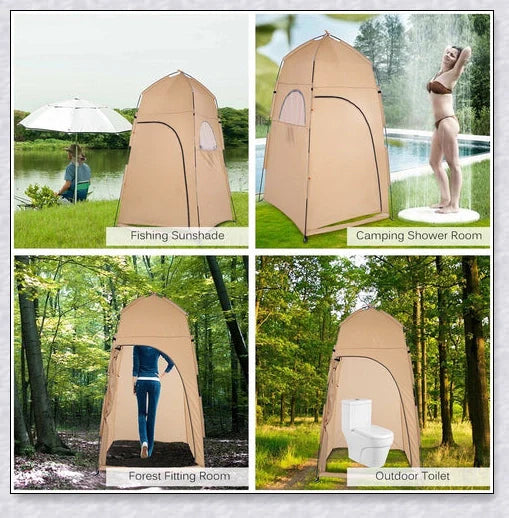 Portable Camping Shower Tent with polyester fabric and steel frame, providing private space for outdoor activities