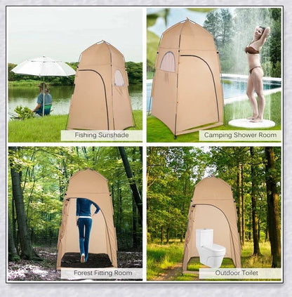 Portable Camping Shower Tent with polyester fabric and steel frame, providing private space for outdoor activities