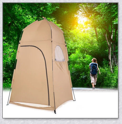 Portable Camping Shower Tent with polyester fabric and steel frame, providing private space for outdoor activities