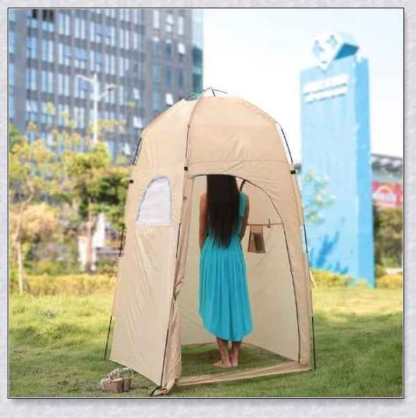 Portable Camping Shower Tent with polyester fabric and steel frame, providing private space for outdoor activities